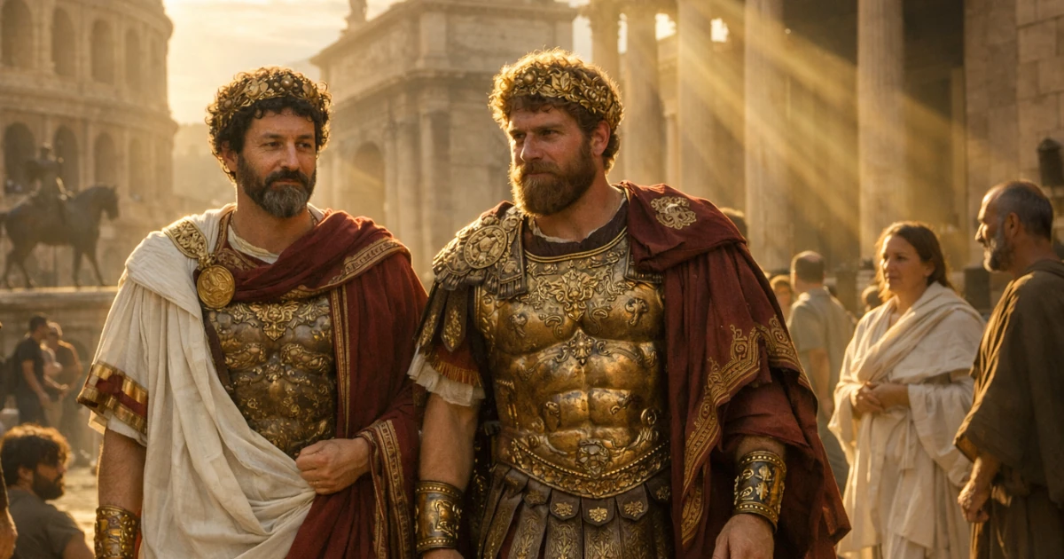 Marc Aurel und Lucius Verus in Rom um 163 n. Chr. Marc Aurel und Lucius Verus in Rom um 163 n. Chr.
